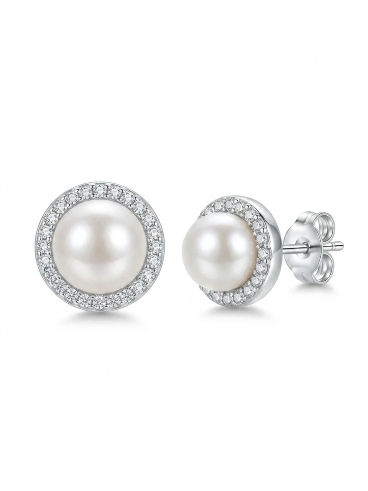 Šperky Nina - Stříbrné perlové náušnice s halo efektem Pearl Radiance 925/1000 - ns ag kam h 317