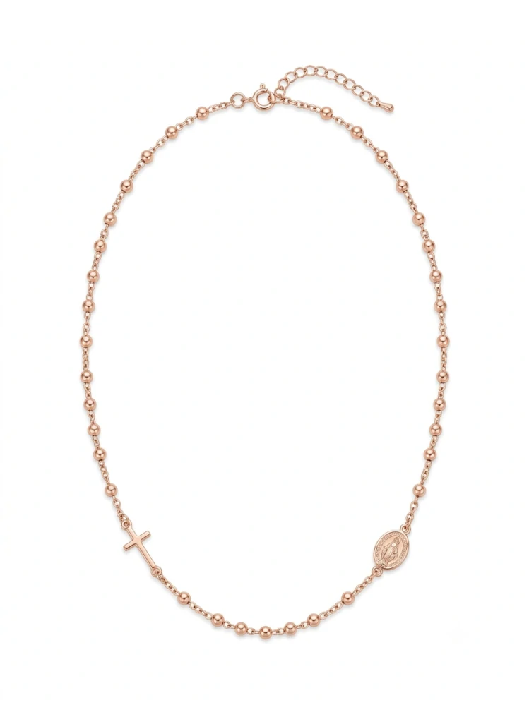Šperky Nina – Stříbrný růženec pozlacený růžovým zlatem 925/1000 (48,5 – 50,5 cm) – ret zlac 014