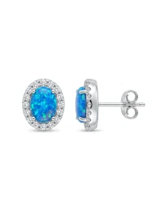 Šperky Nina - Stříbrné náušnice Royal Opal s věncem zirkonů 925/1000 - ns ag kam h 325