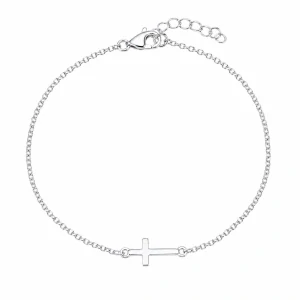 Šperky Nina – Stříbrný náramek Věrné srdce s křížkem naležato 925/1000 (16 – 18,5 cm) - nar 518
