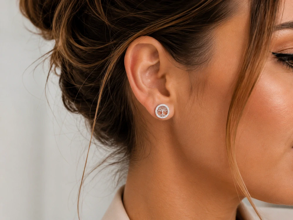 Šperky Nina – Stříbrné náušnice Kořeny života se zirkony 925/1000 (12 mm) - ns kam 331
