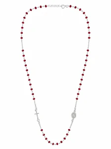 Šperky Nina – Stříbrný náhrdelník růženec – Rubínová ochrana s červenými korálky a medailonkem (50,5 – 52,5 cm) 925/1000 - nahr 535