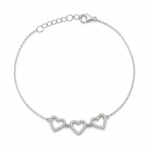 Šperky Nina – Stříbrný náramek Tři srdce lásky se zirkony (17,5 – 20,5 cm) 925/1000 - nar 539